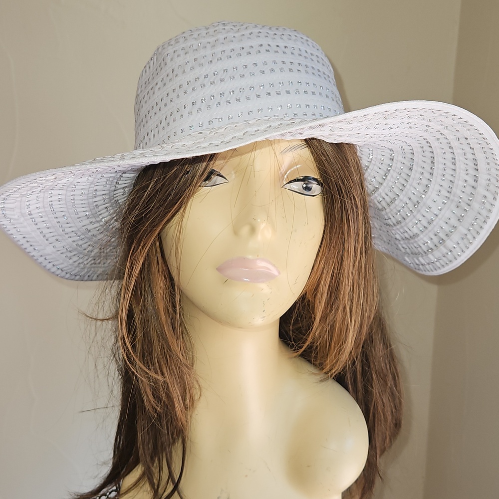 White Silver Metallic Pool Tea Church Hat
